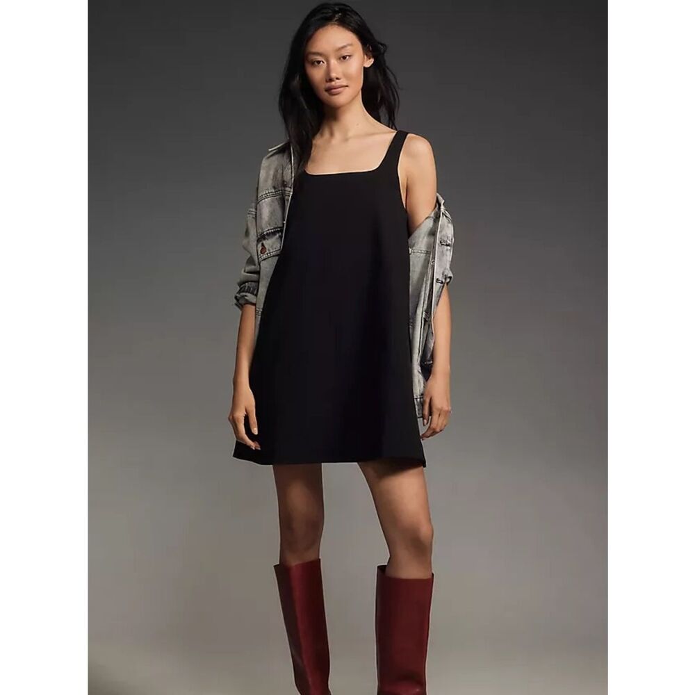 Anthropologie Sleeveless Square Neck Shift Mini Dress Black Size Medium - Picture 1 of 4